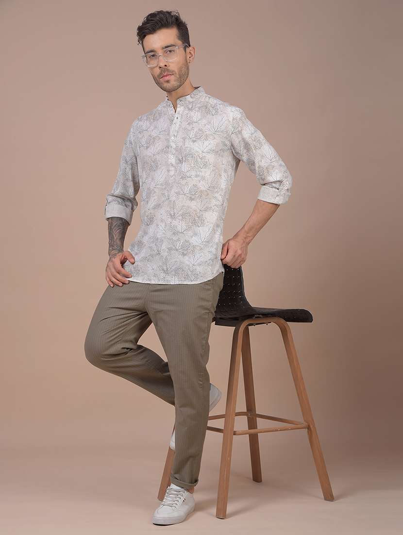 men printed mandarin neck short kurta - 21984545 - Standard Image - 4