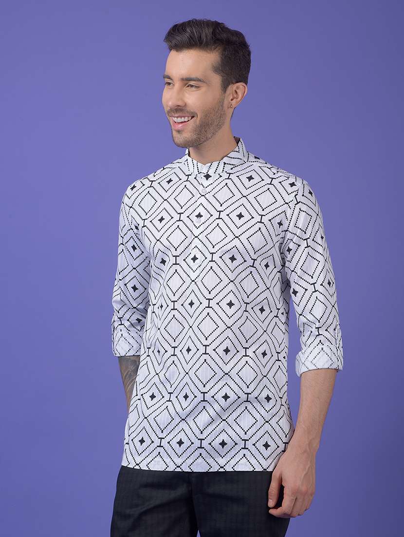 men printed mandarin neck short kurta - 21984547 -  Standard Image - 1