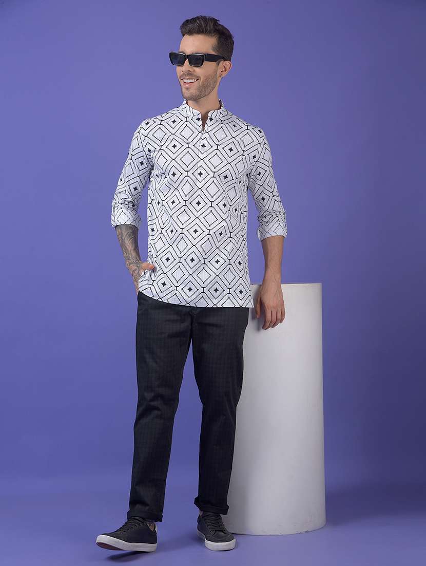 men printed mandarin neck short kurta - 21984547 -  Standard Image - 4