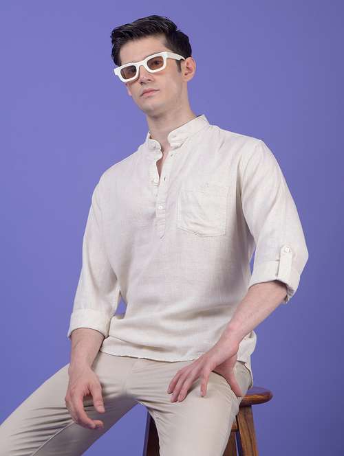 men solid mandarin neck short kurta - 21984551 -  Standard Image - 0