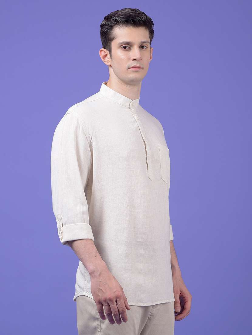 men solid mandarin neck short kurta - 21984551 -  Standard Image - 1