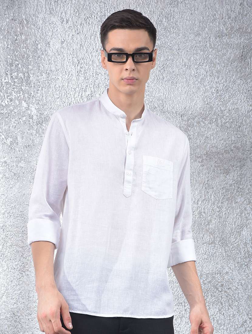 men solid mandarin neck short kurta