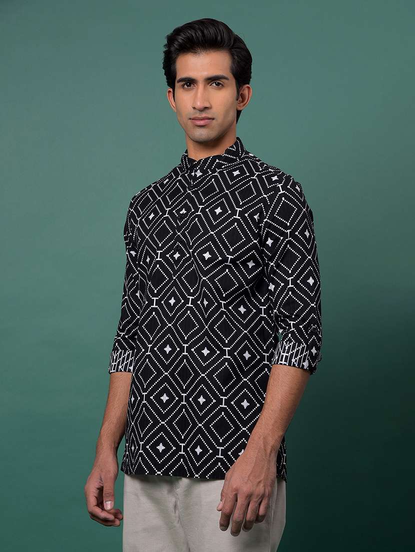 men printed mandarin neck short kurta - 21984554 -  Standard Image - 1