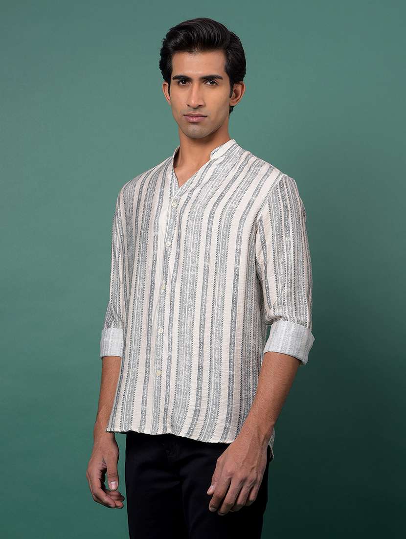 men striped mandarin neck short kurta - 21984557 -  Standard Image - 1