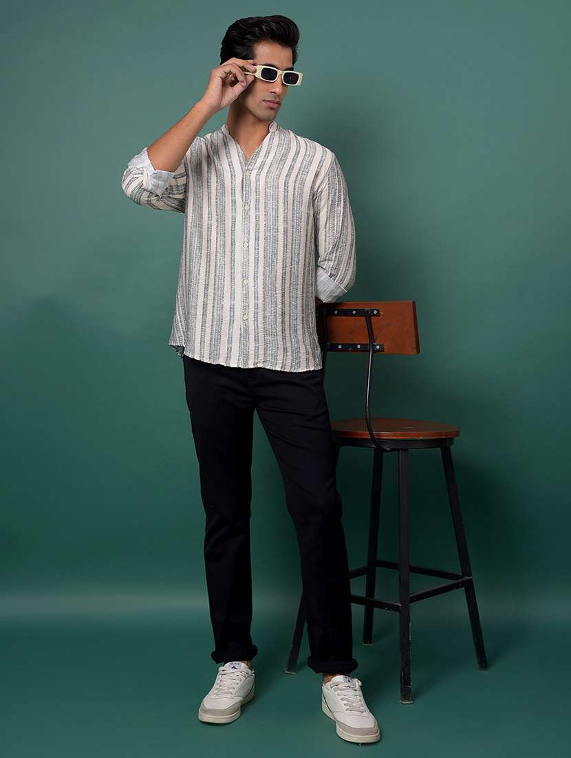 men striped mandarin neck short kurta - 21984557 - Standard Image - 6