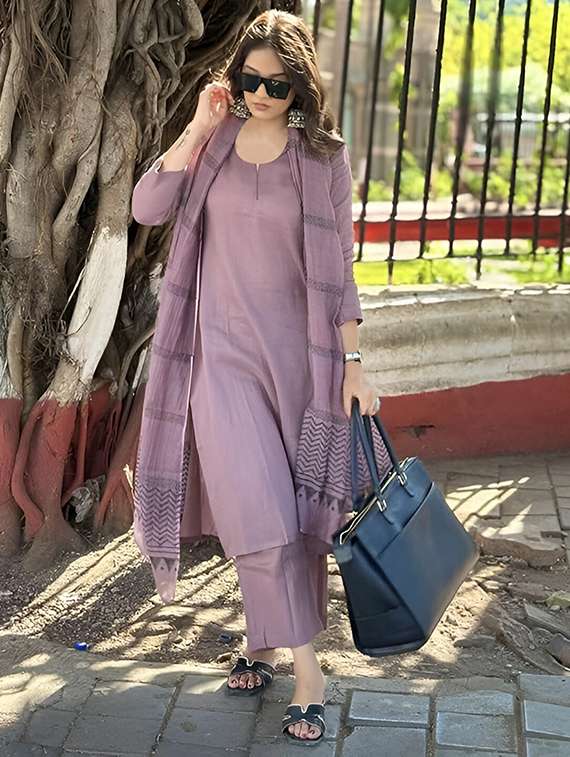 purple kurta pant set - 21984568 - Standard Image - 1