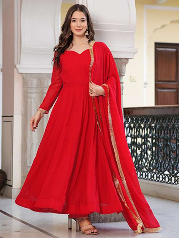red georgette kurta pant set - 21984569 - Standard Image - 1