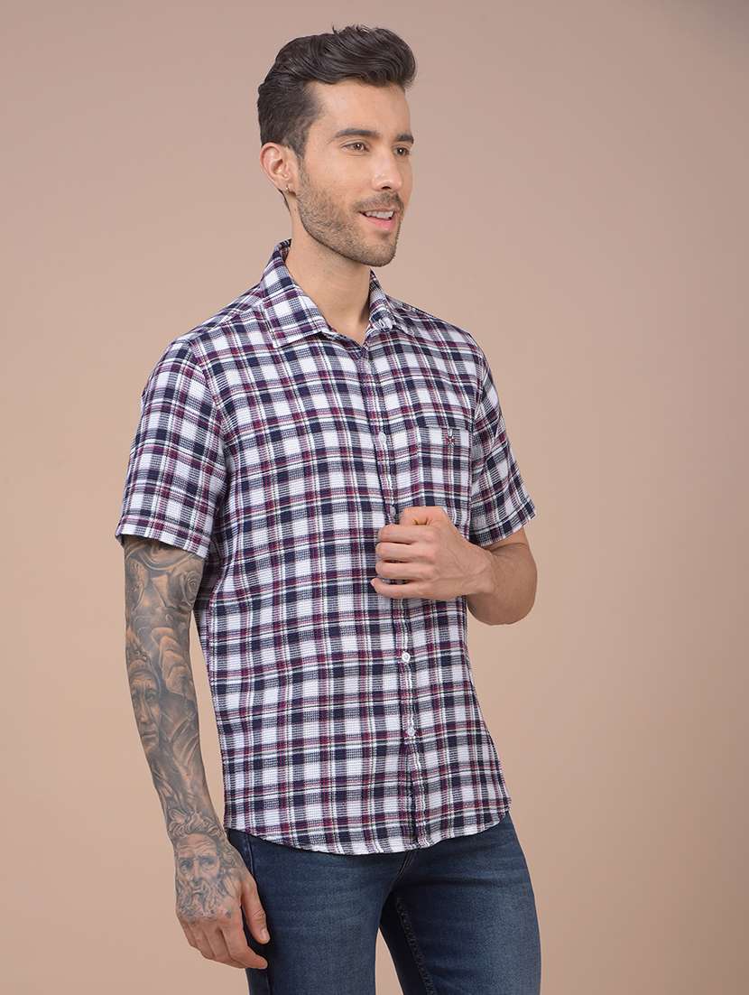 men checkered short sleeve regular fit casual shirt - 21984576 -  Standard Image - 1