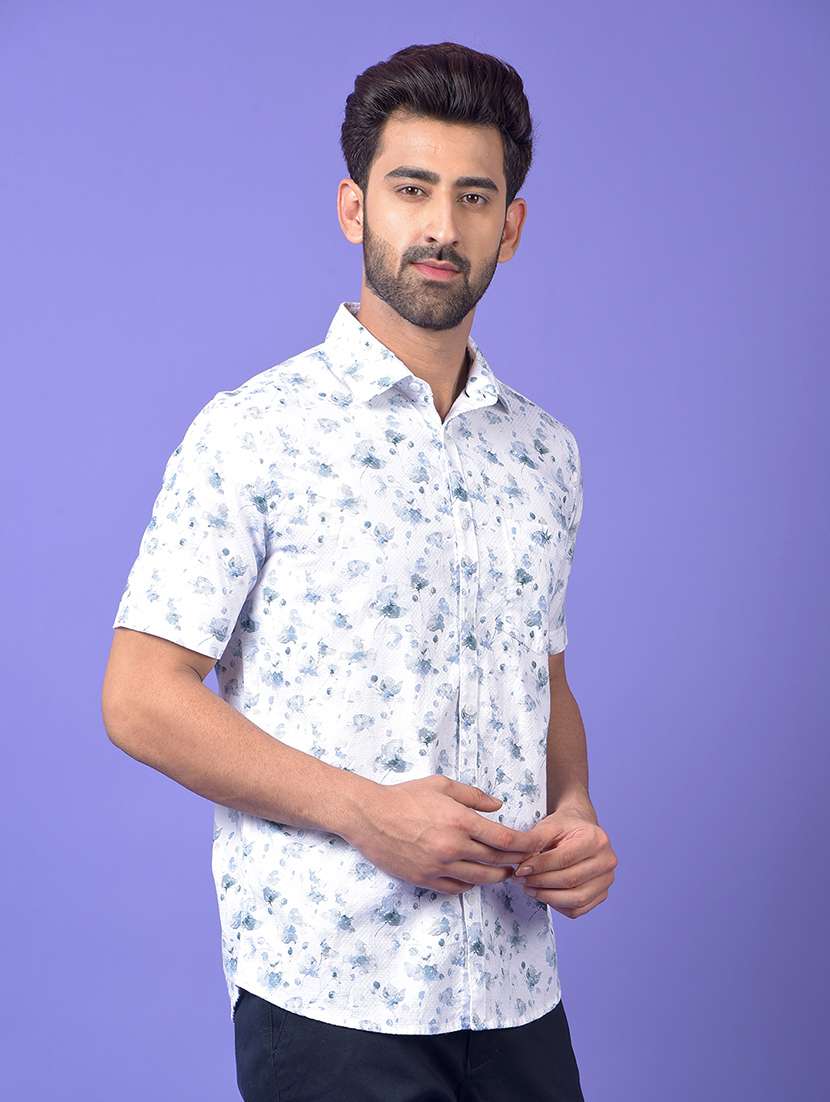 men floral printed short sleeve slim fit casual shirt - 21984583 -  Standard Image - 1