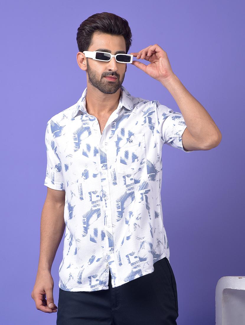 men printed short sleeve slim fit casual shirt