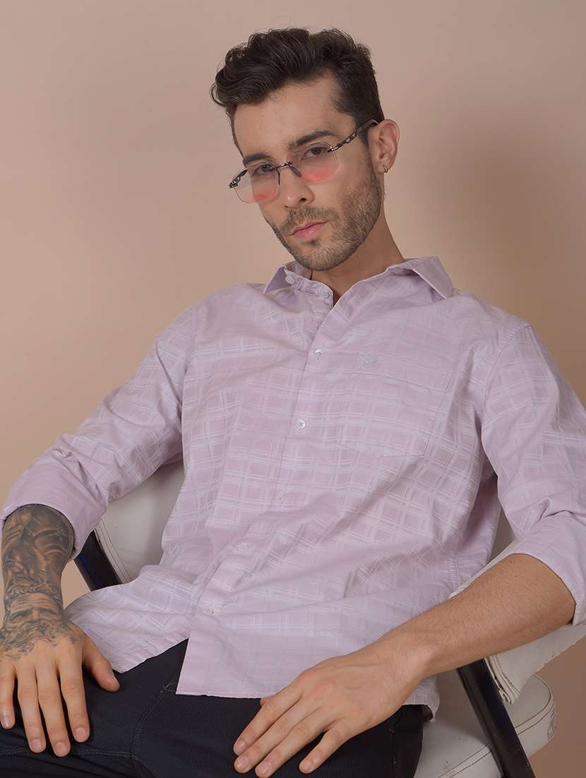 men checkered long sleeve slim fit casual shirt