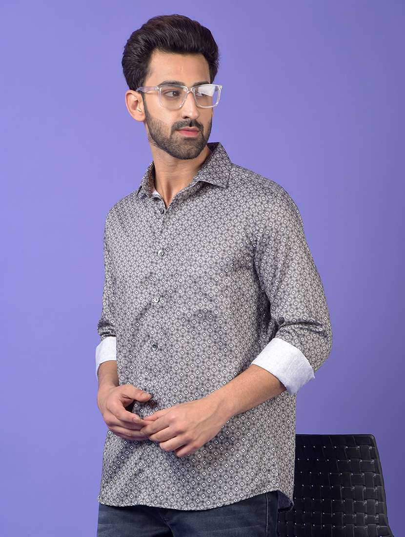 grey cotton blend casual shirt