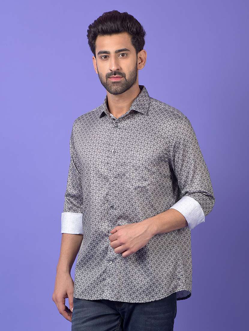 grey cotton blend casual shirt - 21984632 -  Standard Image - 1