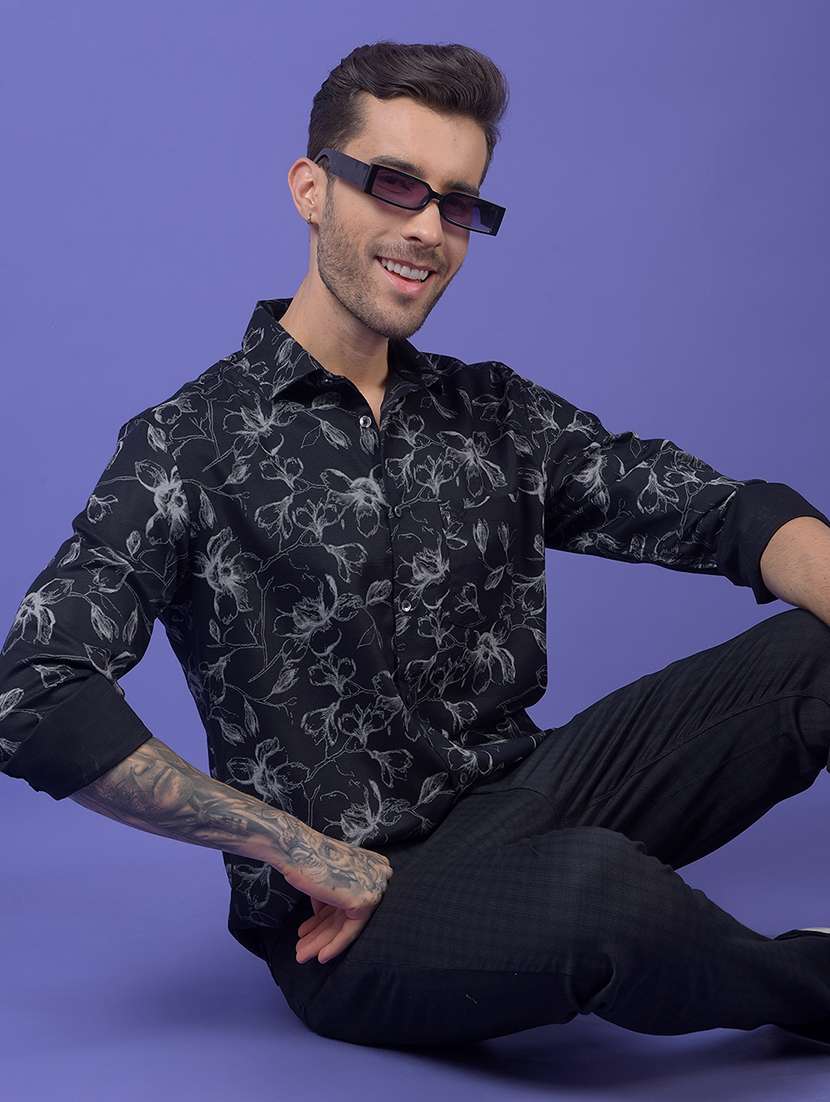 black cotton blend casual shirt