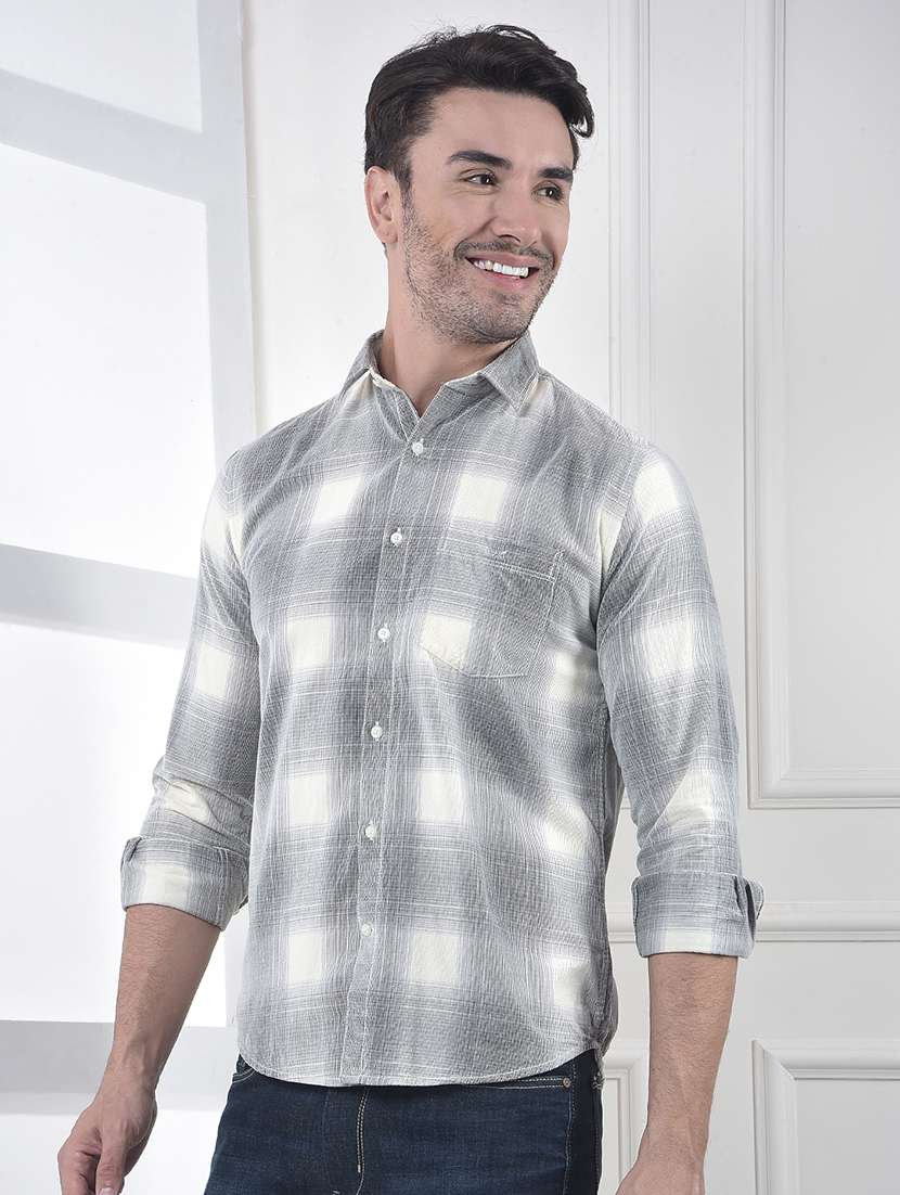 men checkered long sleeve regular fit casual shirt