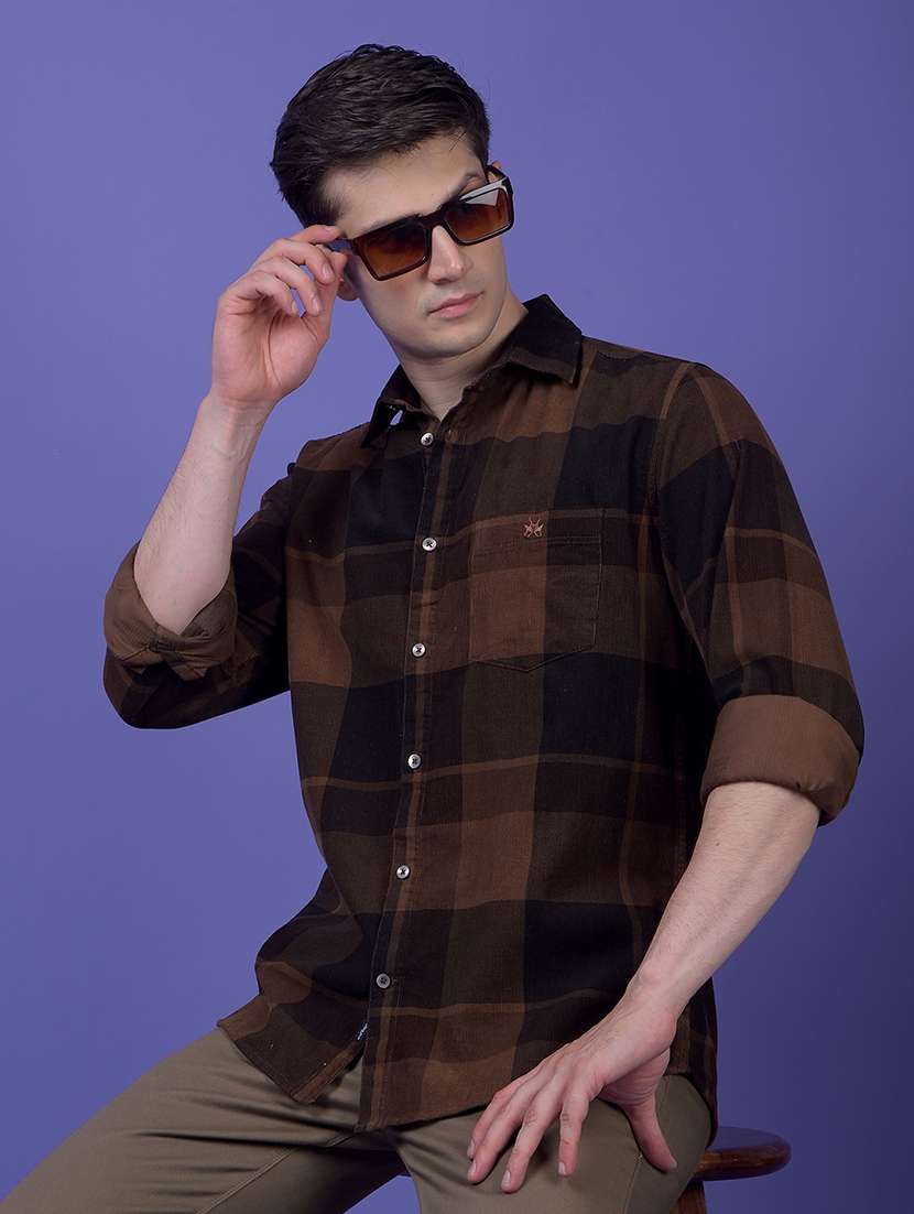 men checkered long sleeve regular fit casual shirt