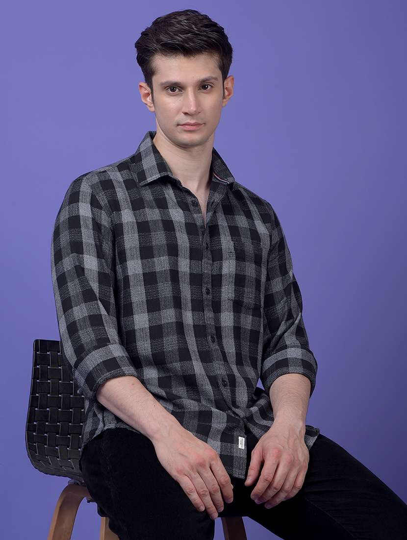 men checkered long sleeve regular fit casual shirt