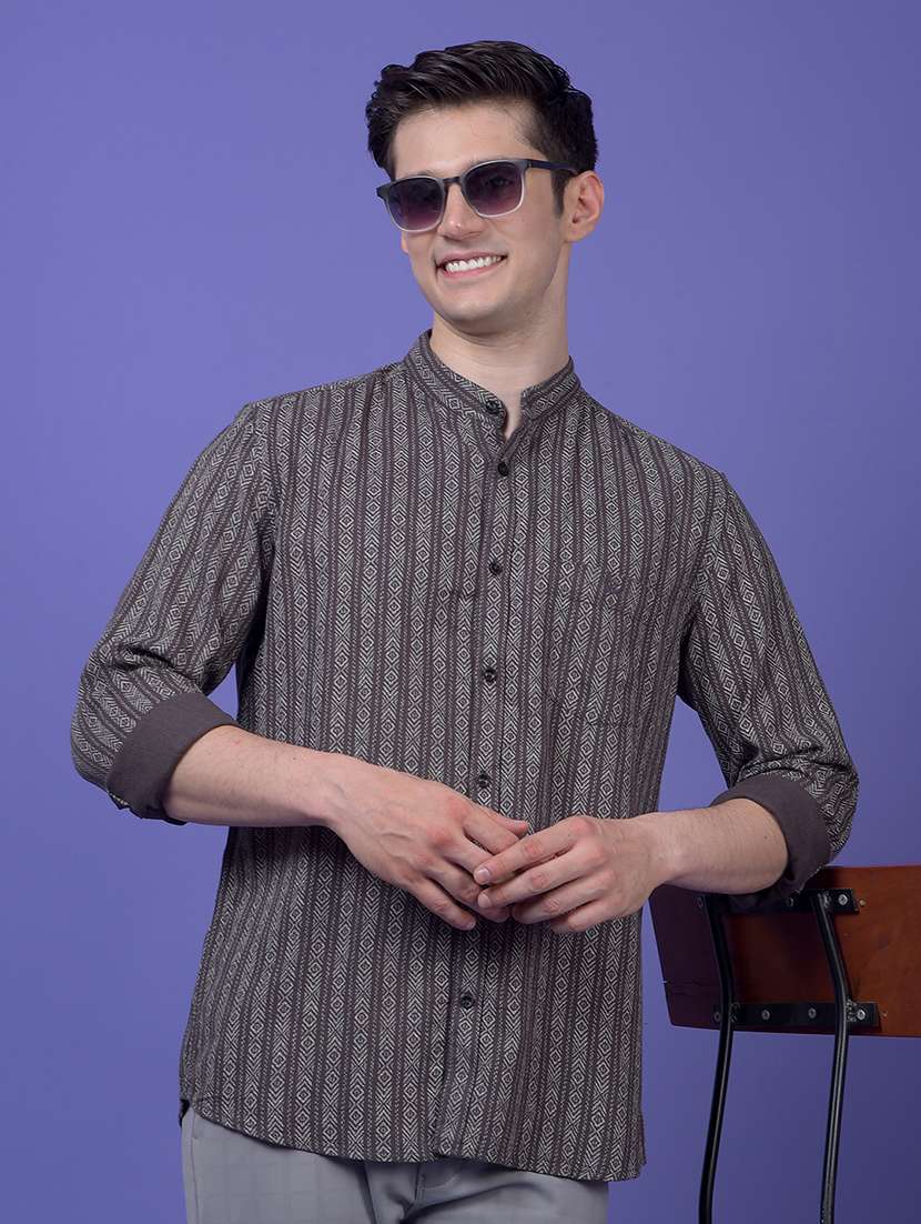 men self design long sleeve slim fit casual shirt