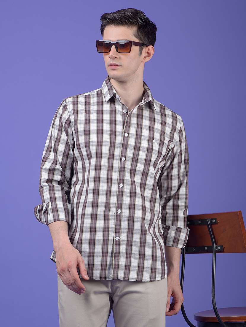 men checkered long sleeve regular fit casual shirt