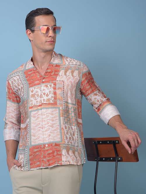 men printed long sleeve slim fit casual shirt - 21984761 - Standard Image - 0