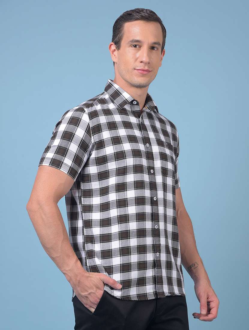 men checkered short sleeve slim fit casual shirt - 21984775 -  Standard Image - 1