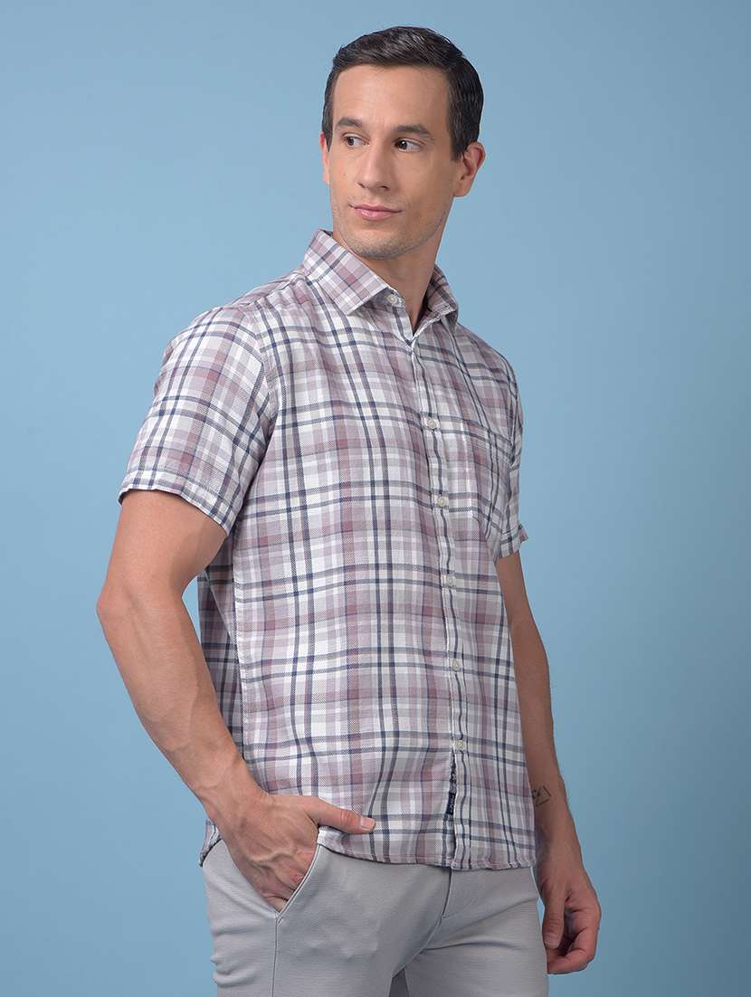 men checkered short sleeve slim fit casual shirt - 21984778 -  Standard Image - 1