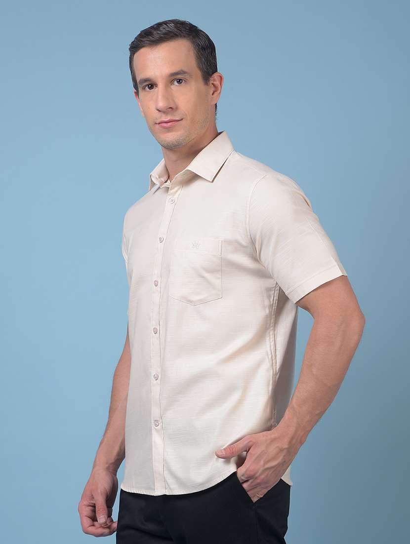 Men Solid Short Sleeve Slim Fit Casual Shirt - 21984806 -  Standard Image - 1