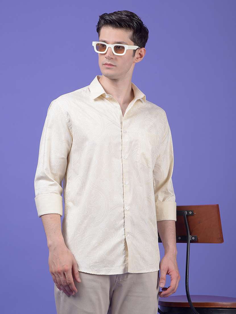 men printed long sleeve slim fit casual shirt