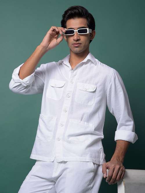 white cotton blend casual shirt - 21984830 - Standard Image - 0