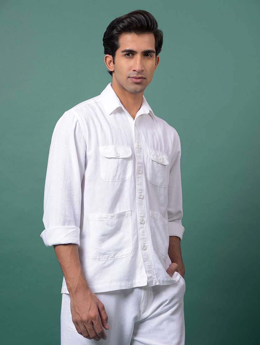 white cotton blend casual shirt - 21984830 - Standard Image - 1