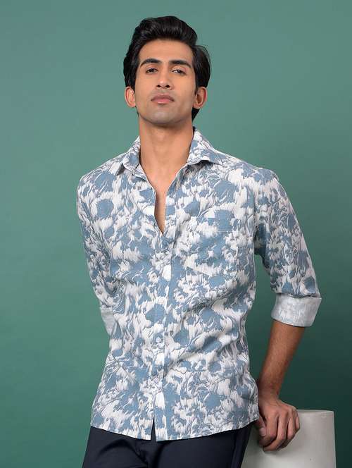 blue cotton blend casual shirt - 21984865 - Standard Image - 0