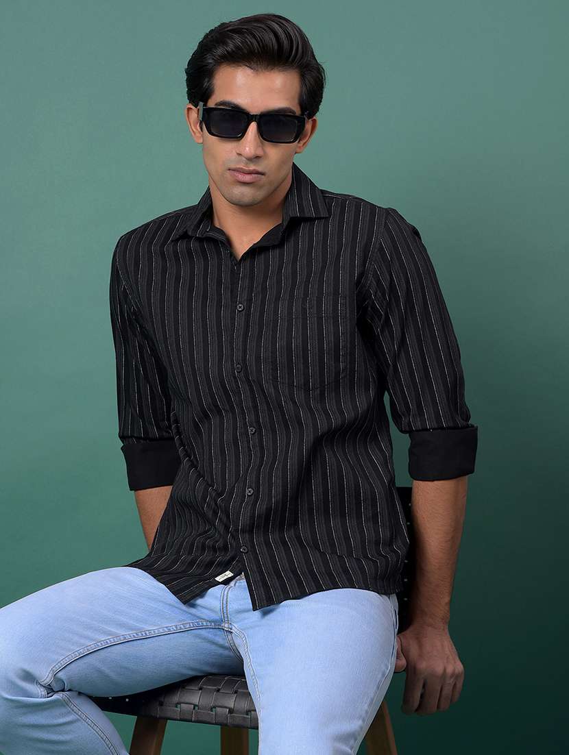 black cotton blend casual shirt