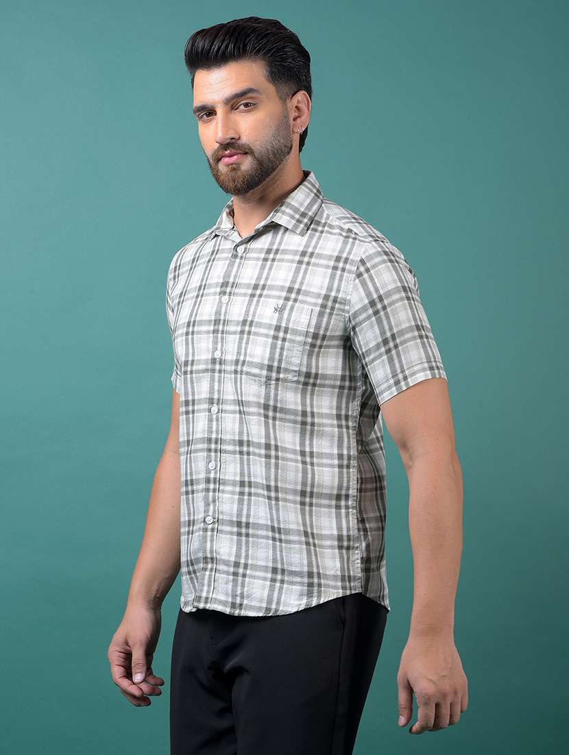 men checkered short sleeve slim fit casual shirt - 21984895 -  Standard Image - 1