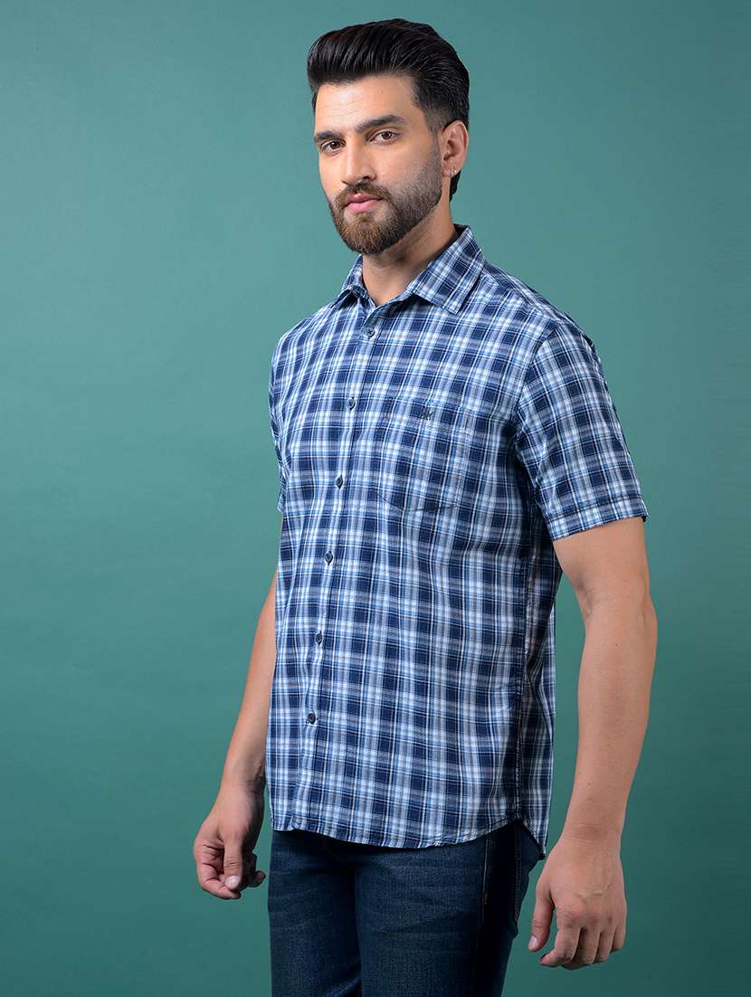 men checkered short sleeve slim fit casual shirt - 21984896 -  Standard Image - 1