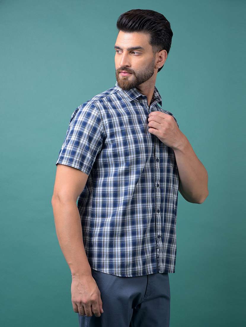 men checkered short sleeve slim fit casual shirt - 21984897 -  Standard Image - 1