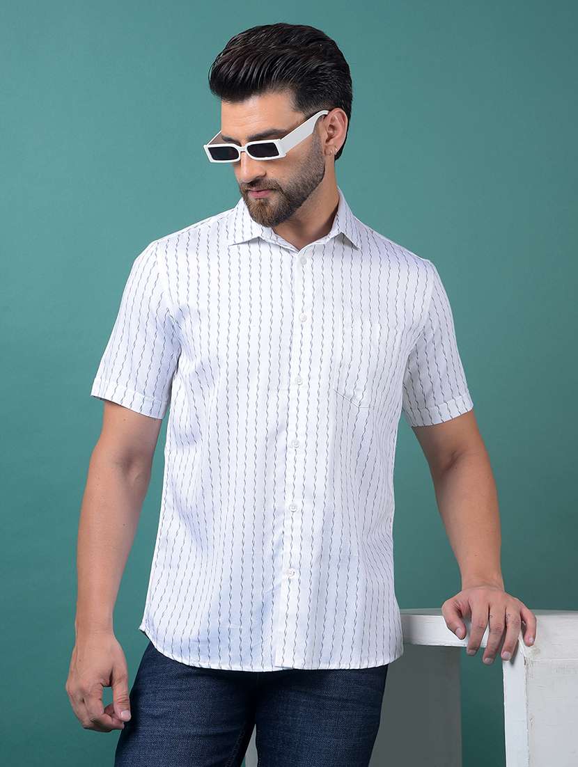 men printed short sleeve slim fit casual shirt