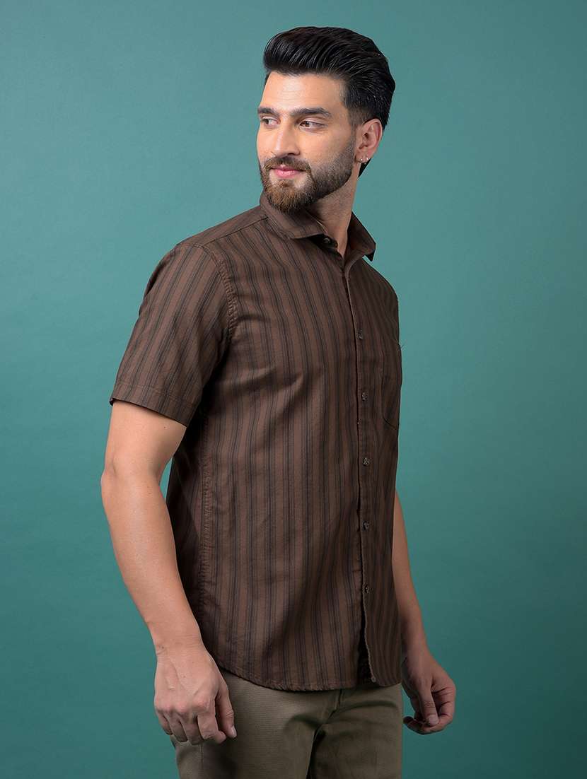 men striped short sleeve slim fit casual shirt - 21984924 -  Standard Image - 1