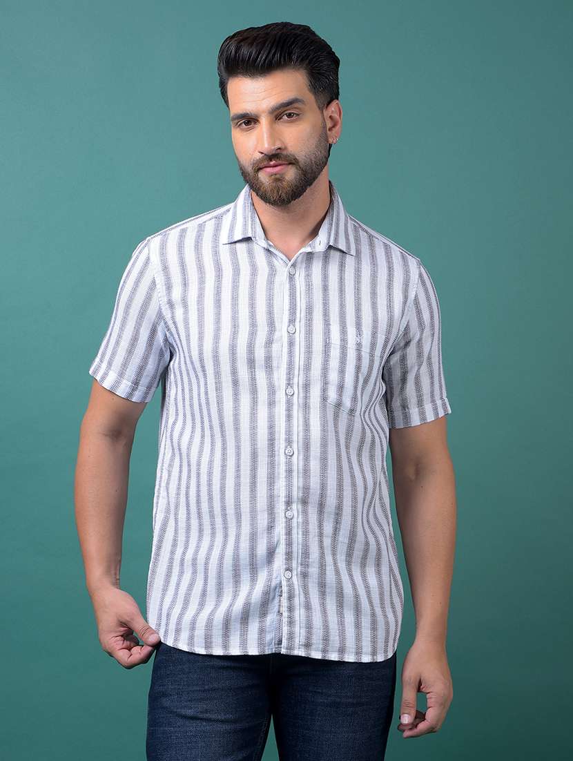 men striped short sleeve slim fit casual shirt - 21984927 -  Standard Image - 1