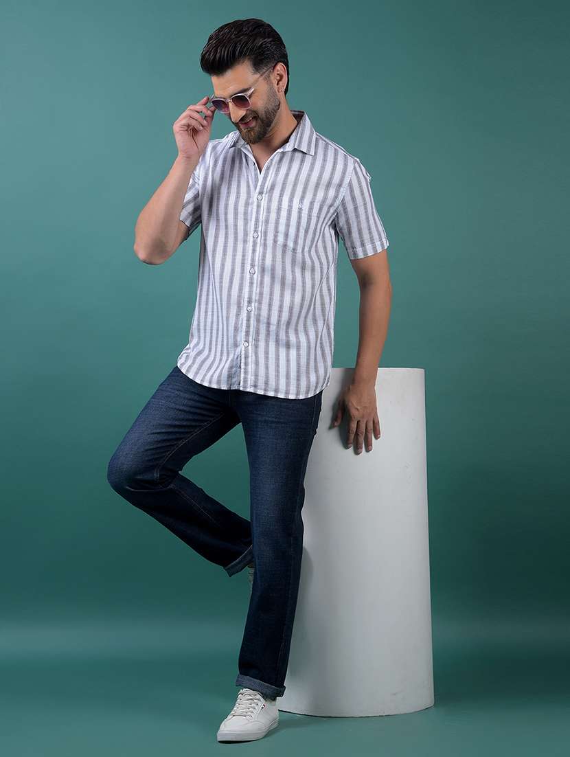 men striped short sleeve slim fit casual shirt - 21984927 -  Standard Image - 4