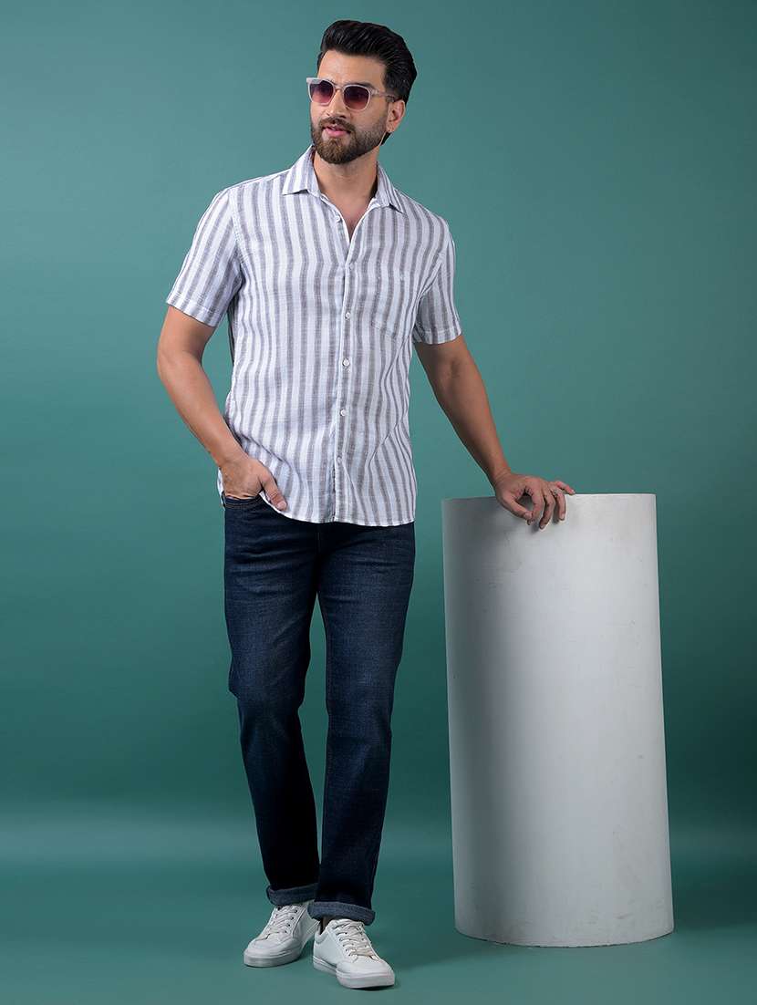 men striped short sleeve slim fit casual shirt - 21984927 -  Standard Image - 6