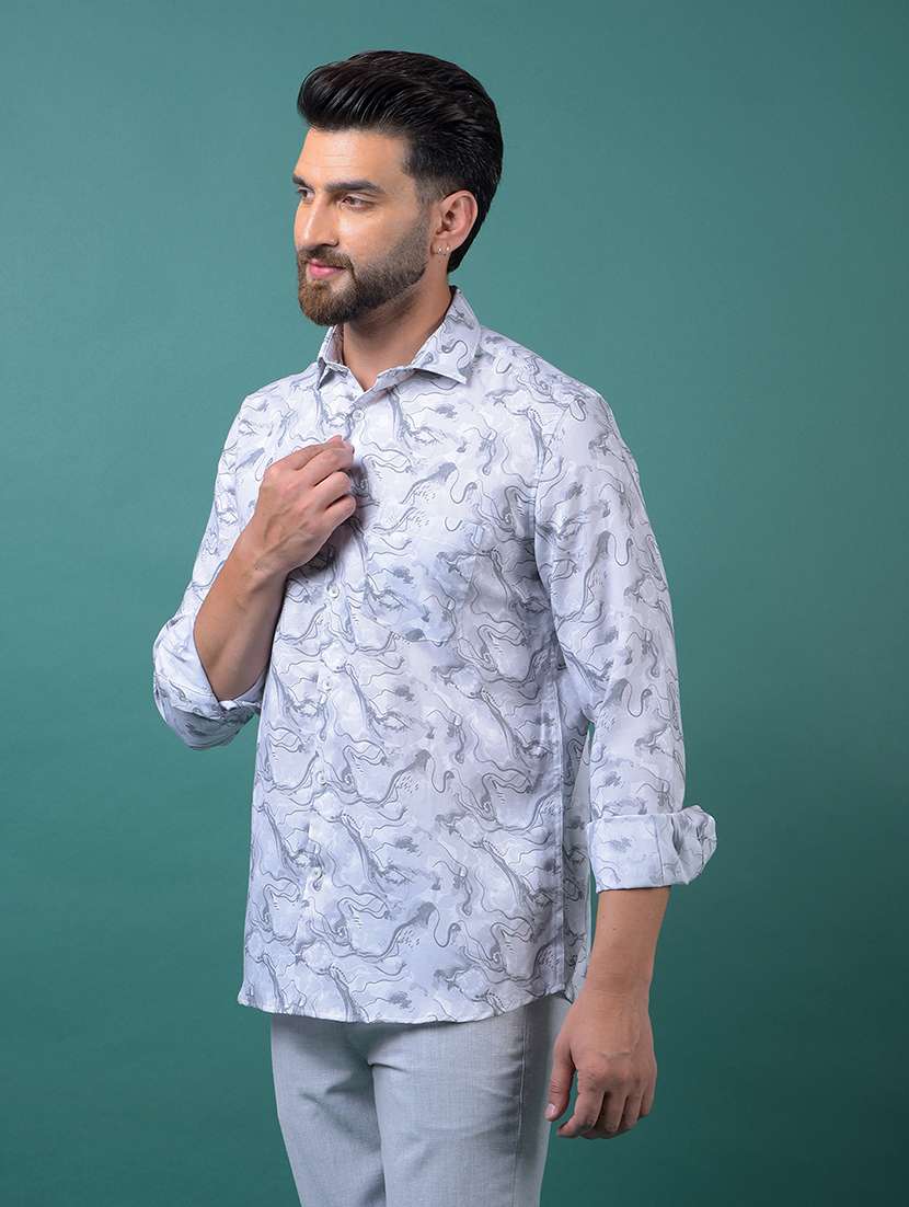 men abstract printed long sleeve slim fit casual shirt - 21984946 -  Standard Image - 1