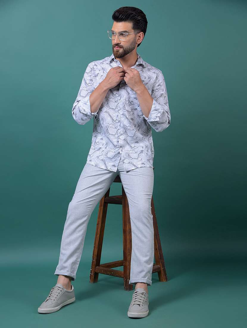 men abstract printed long sleeve slim fit casual shirt - 21984946 -  Standard Image - 4
