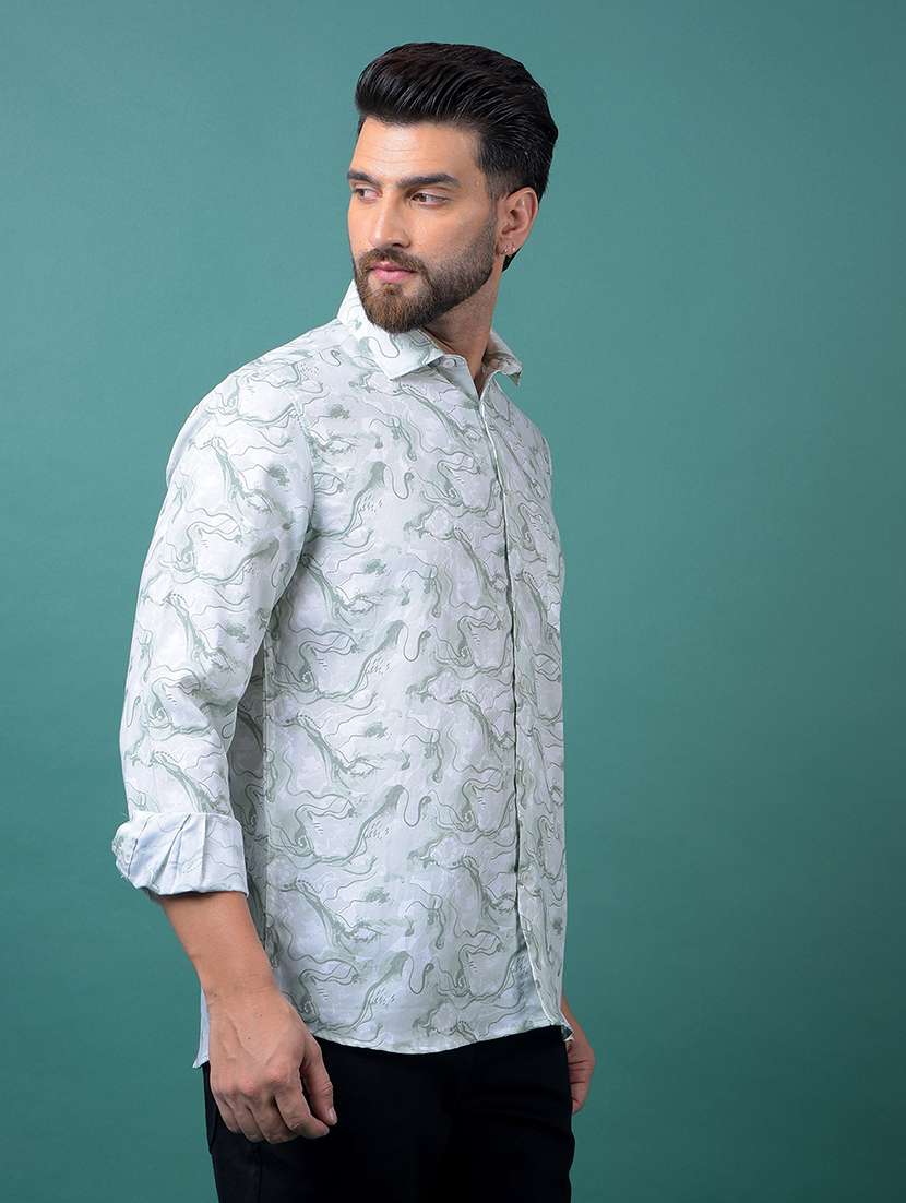 men abstract printed long sleeve slim fit casual shirt - 21984947 -  Standard Image - 1