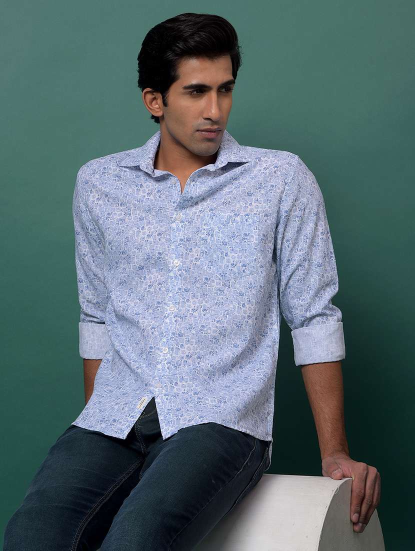 men printed long sleeve slim fit casual shirt