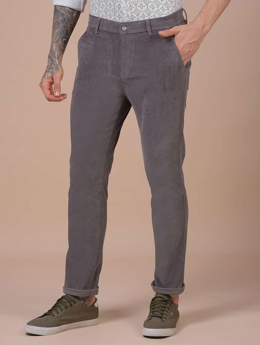 men solid mid rise slim fit corduroy trouser - 21985006 - Standard Image - 1