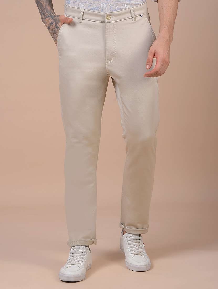men solid mid rise slim fit chinos 