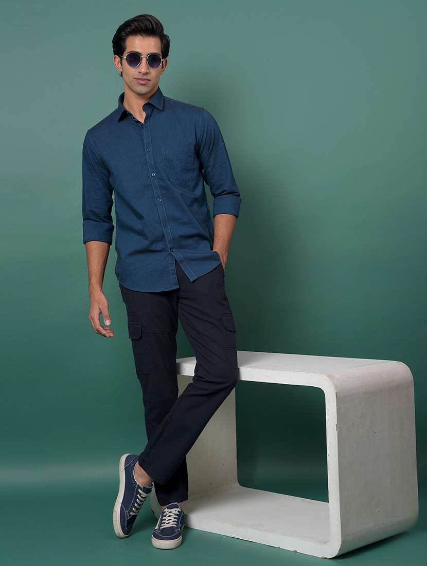 men navy blue solid mid rise regular fit cargo - 21985078 -  Standard Image - 4