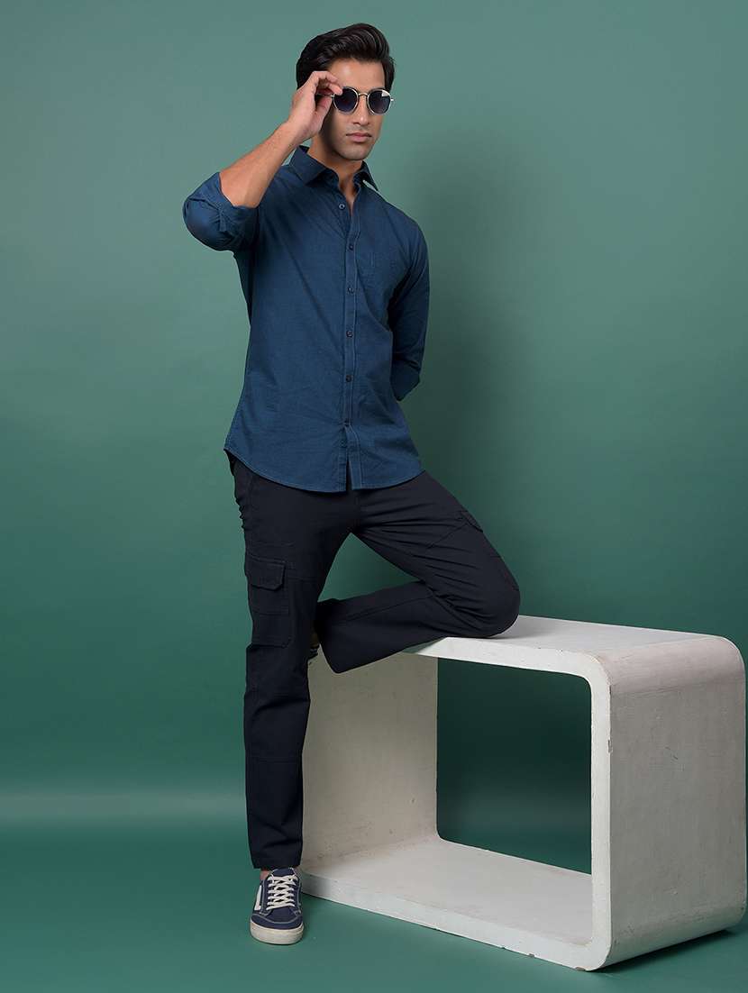 men navy blue solid mid rise regular fit cargo - 21985078 -  Standard Image - 6