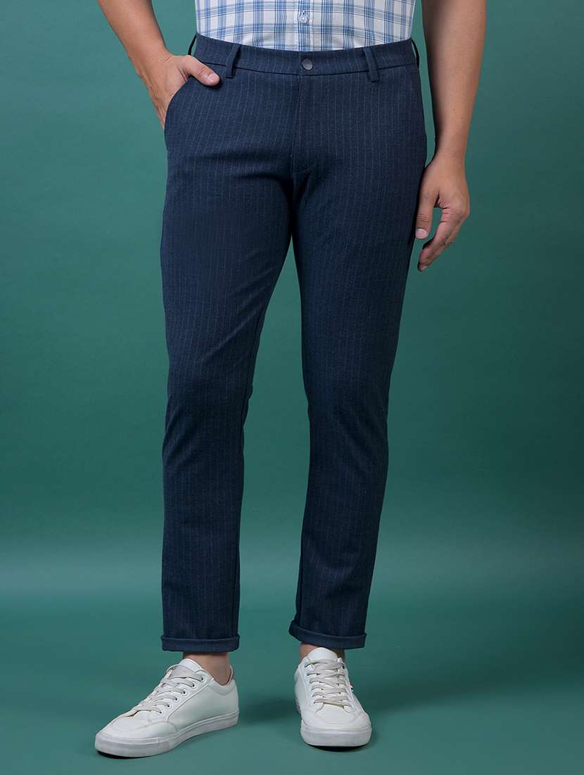 men striped mid rise slim fit chinos 