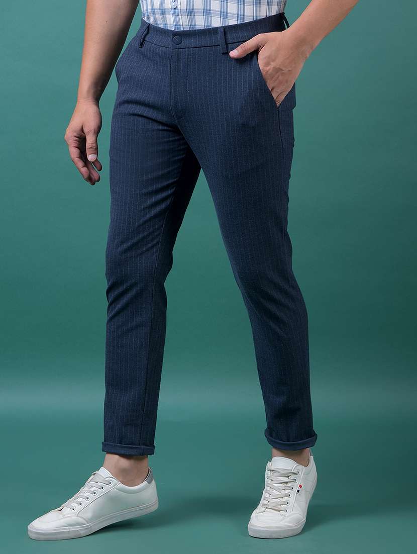 men striped mid rise slim fit chinos - 21985096 - Standard Image - 1